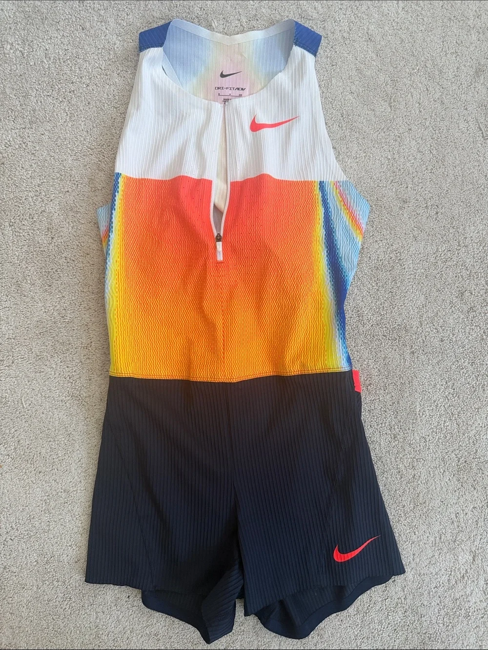 NWOT Pro-Elite 2025 Nike, Orange, Yellow & Blue Gradient Athletic Speed Suit